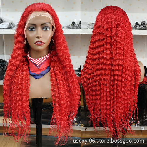 Wholesale 613 Blonde Red Human Lace Wigs 100% Virgin Human Hair Deep Wave Transparent HD Lace Frontal Wig Brazilian Hair Wig